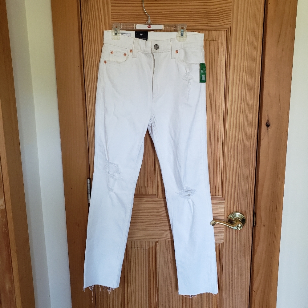 White Gap Cheeky Straight Distressed Jeans High Rise Size 24/00R